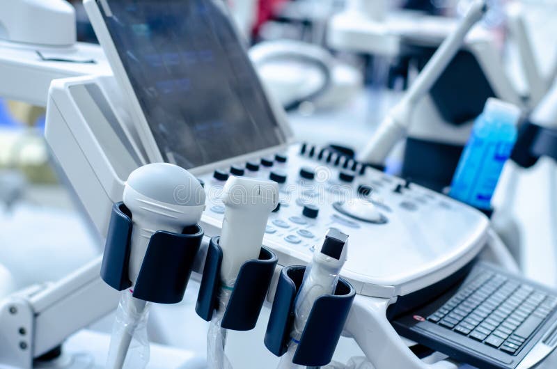 Close-up of ultrasound machine in clinic. Closeup machine tool stock images, royalty-free photos and pictures