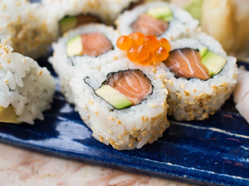 Close up of uramaki sushi