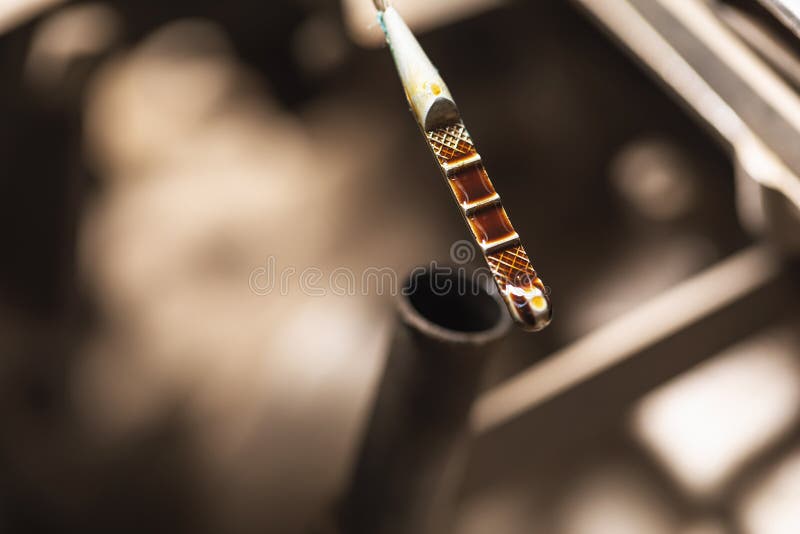 Closeup of Used Engine Oil Level on the Dipstick Stock Image Image