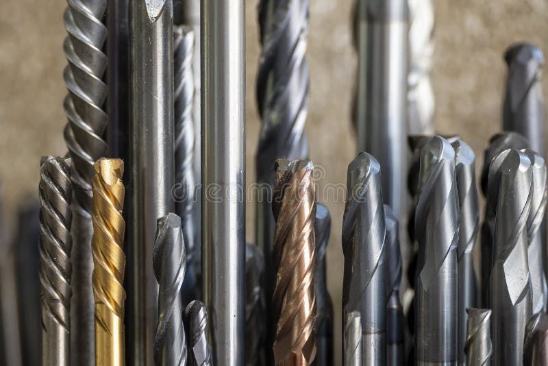 Close Up of Used Solid End Mill Tool for CNC Milling Machine royalty free stock image