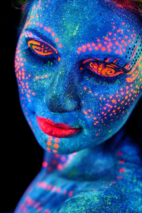 Women Portrait In Ultraviolet Light Stock Photo - Download 
