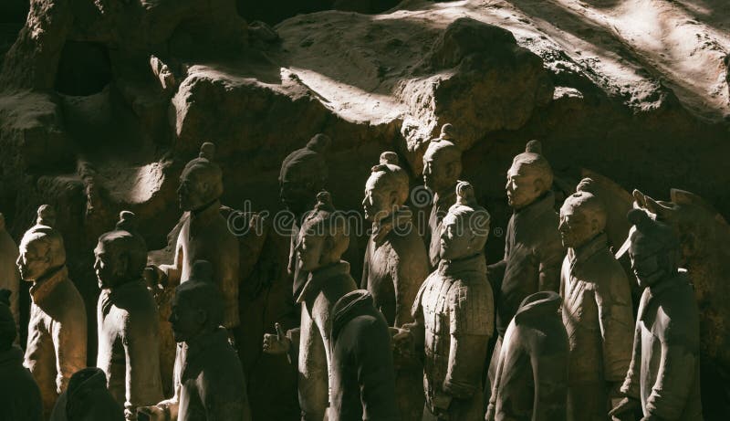 Close-up van beroemd Terracottaleger van Strijders in Xian, China royalty-vrije stock foto's Close-up van beroemd Terracottaleger van Strijders in Xian, China royalty-vrije stock foto's