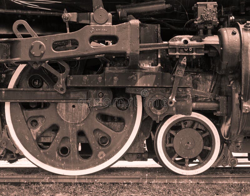 Close-up van de Stoom Gedreven Motor van de Trein stock foto Close-up van de Stoom Gedreven Motor van de Trein stock foto