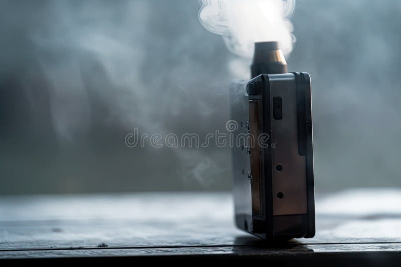 Close-up of vaping device, with smoke and mist visible royalty free illustration