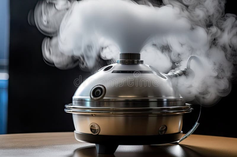 Close-up of vaporizer, with visible clouds of steam and smoke vector illustration
