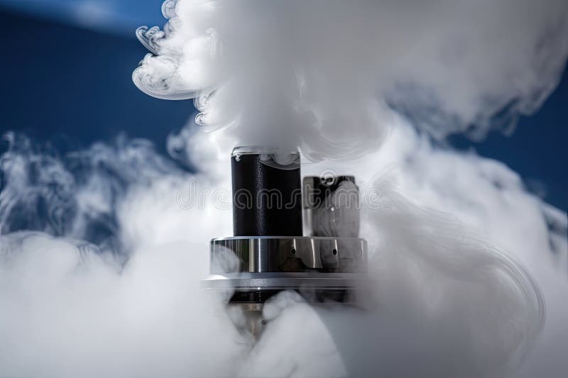 Close-up of vaporizer, with visible clouds of steam and smoke vector illustration