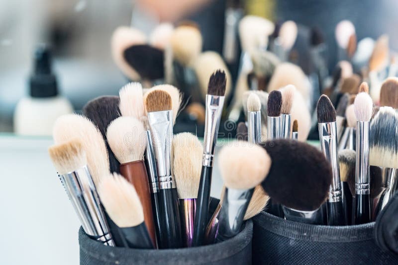 Case Makeup Artist. A Set Of Brushes, Powder, Foundation. Tools Stock Photo Image of face