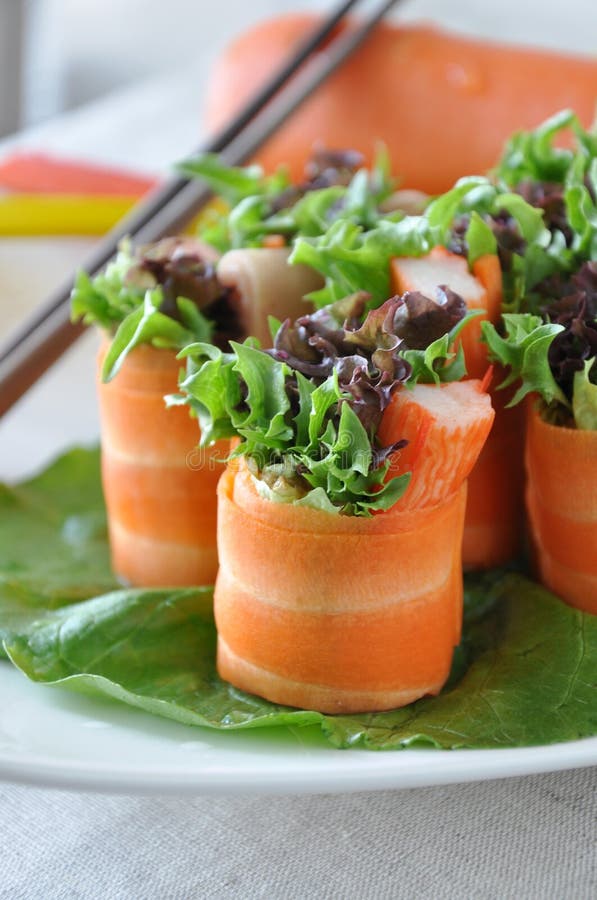 Close up Veggie Rolls on White Plate