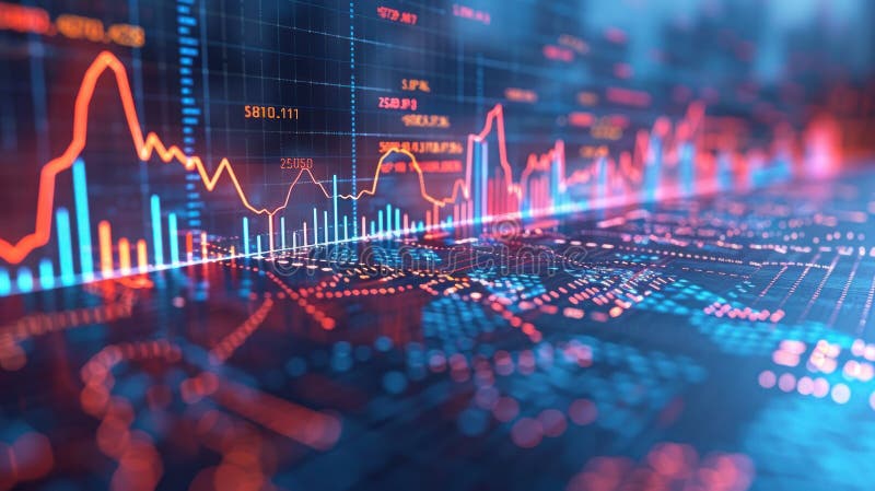 Close-up view of an advanced financial analysis interface with dynamic charts and fluctuating data points, showcasing market vector illustration
