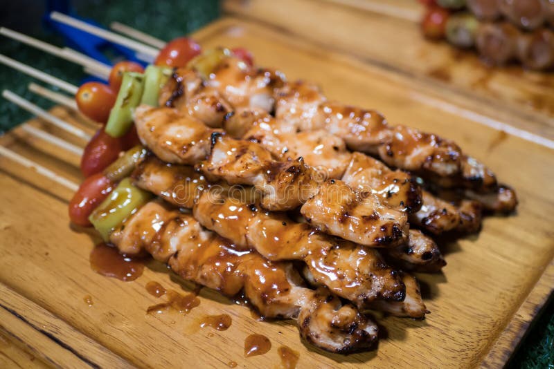 View of the Appetizer Chicken Kebab with Vegetables Stock Photo Image