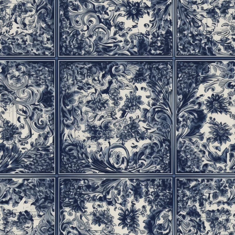 Azulejos pattern, created with generative AI vector illustration