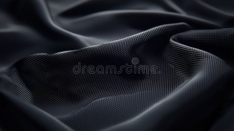 A close-up view of a black fabric with a textured surface. stock photo
