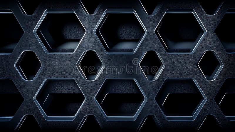 Close Up View of Black Hexagonal Metal Grid Pattern with Modern Industrial Design. royalty free illustration