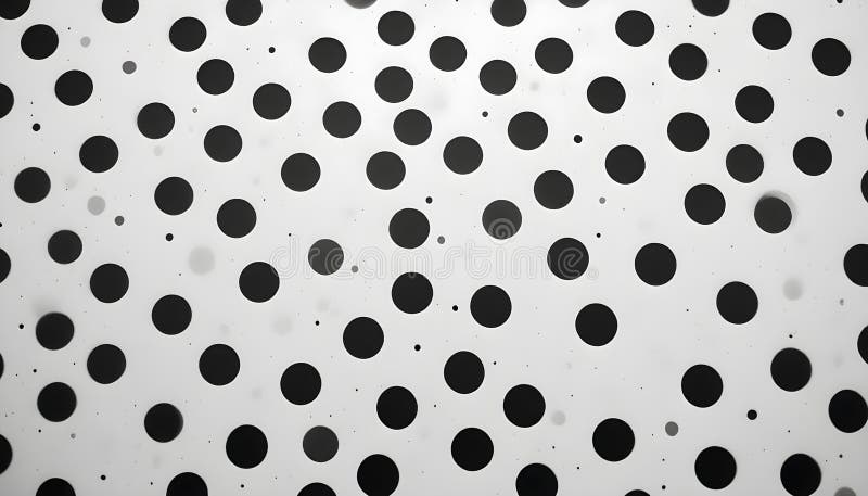 Close-up view of a black and white abstract pattern with evenly spaced black circles on a white background, resembling a royalty free illustration