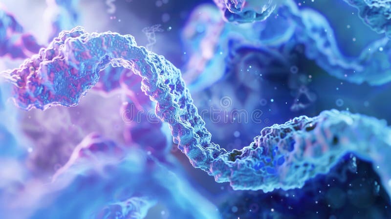 Close-up view of cellular structures revealing nuclei and intricate DNA strands, illustrating the complexity of biological systems at a microscopic level. Code division stock images, royalty-free photos and pictures