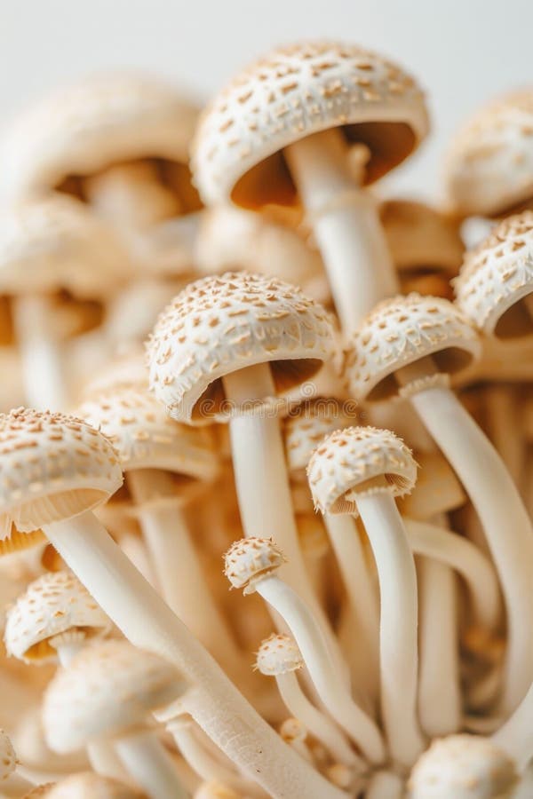 A close-up view of a cluster of various mushrooms, great for nature and botanical illustrations vector illustration