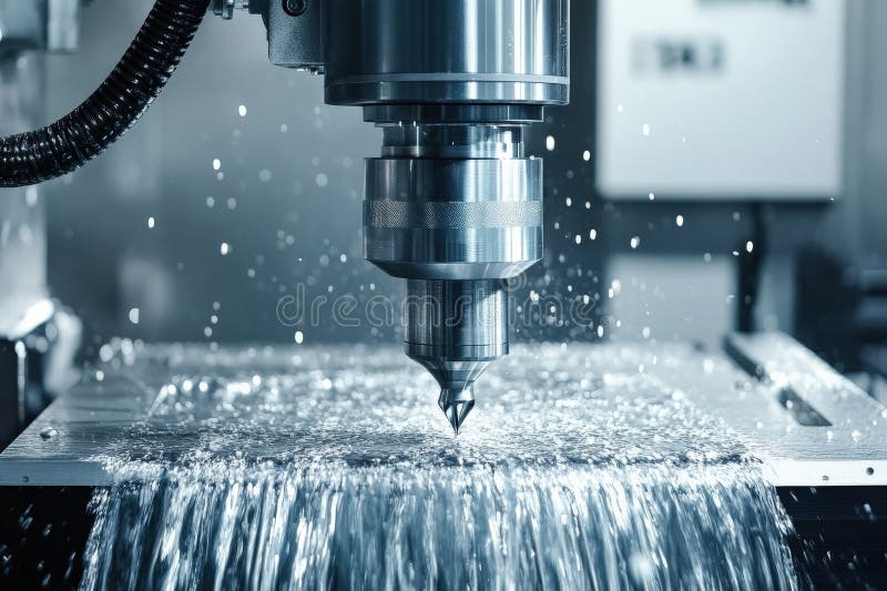 CNC Machining Process with Coolant stock illustration
