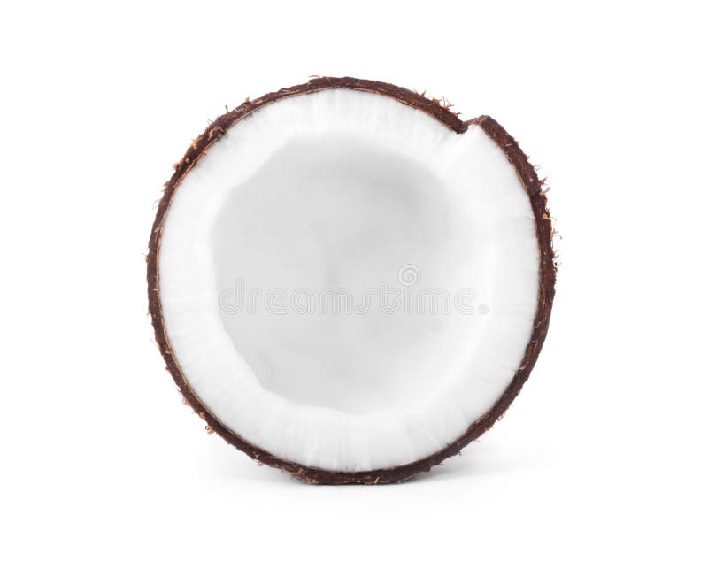 Close-up view of coconut, on white background. Exotic large coconut. Coconut kernel chunk.