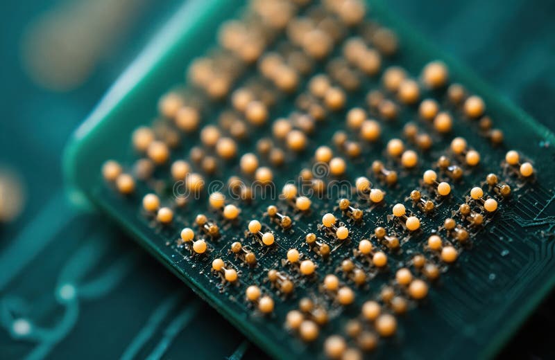 Close-up view computer microprocessor. Electronic central processing unit CPU details with integrated circuit. Tech background of stock photos