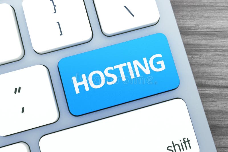 Close-up view on conceptual computer keyboard with Hosting button (blue key) royalty free illustration