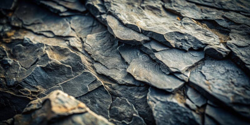 Close-up view of dark gray stone texture with layered formation and rough surface. Generative AI vector illustration