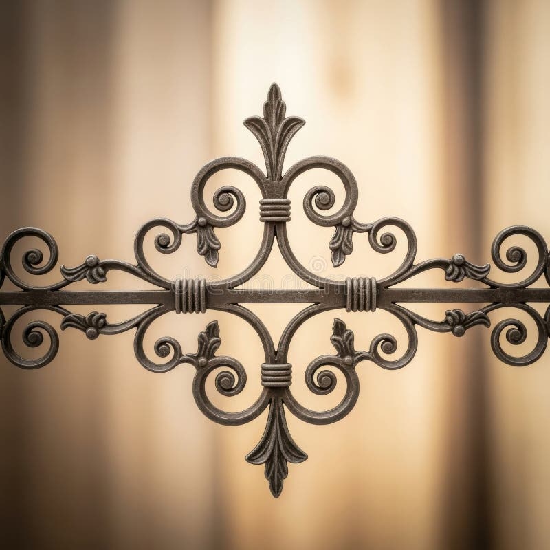 Intricate wrought iron gate detail with floral motifs and swirling scrollwork artistic design isolated on transparent background stock illustration