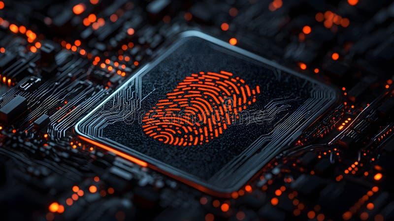 Exploring the Intricacies of a Digital Wallet with a Modern Fingerprint Security Feature stock illustration