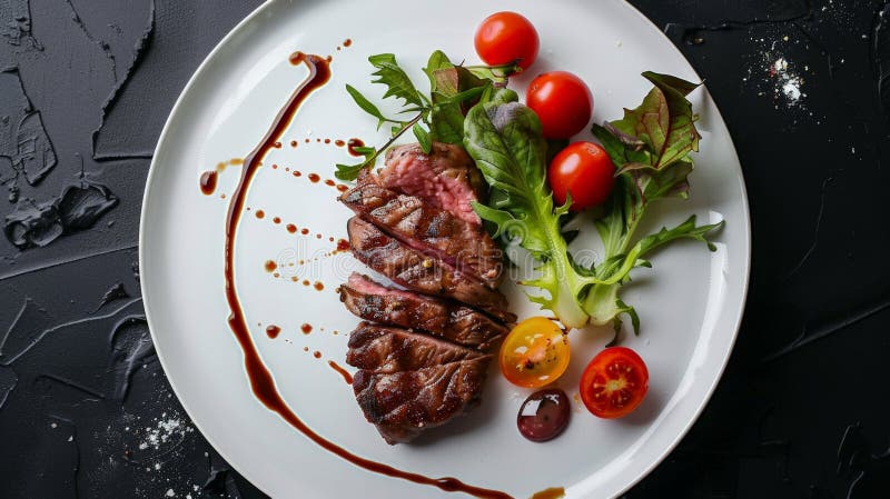 Plate of meat and vegetables stock photo
