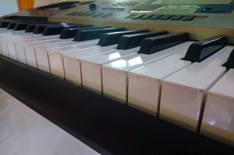 Close up view of electronic piano synthesizer Keyboard.side angle view