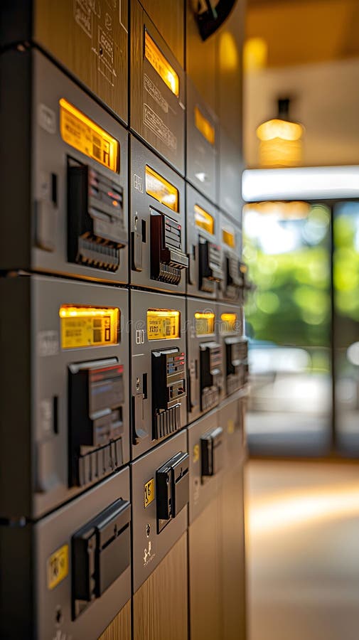 Close up view of a detailed home electrical panel in a bright space. Generative AI royalty free stock photo