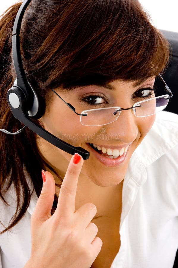 Close up view of female customer care