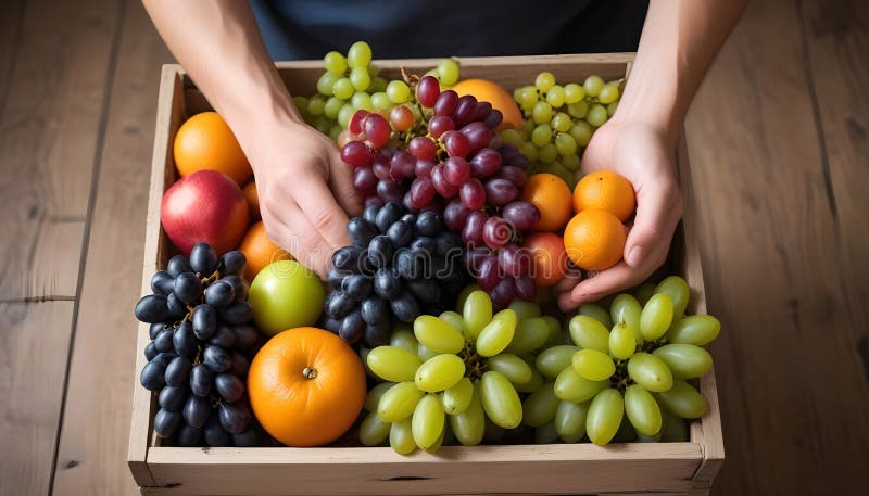 Close-Up View of Fresh Fruit in Wooden Crates royalty free illustration