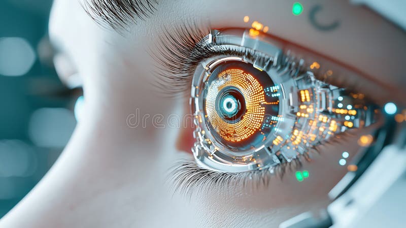 Futuristic robotic eye with intricate designs and glowing patterns vector illustration