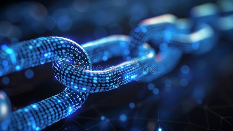 Digital Chain Link Representation Showcasing Data Technology and Connectivity in a Futuristic Setting. Generative AI stock images