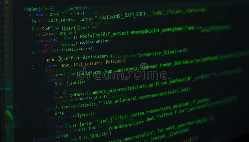 A close up view of green code on a dark screen showing programming and data information vector illustration