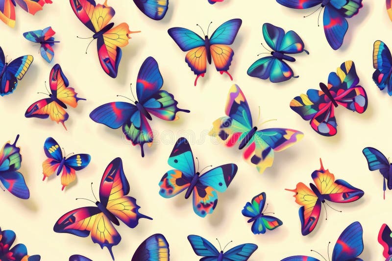 A close-up view of a group of colorful butterflies sitting on a white surface royalty free stock photo