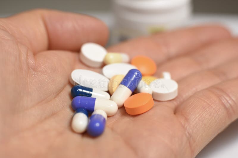 Medical pills and capsules stock photos