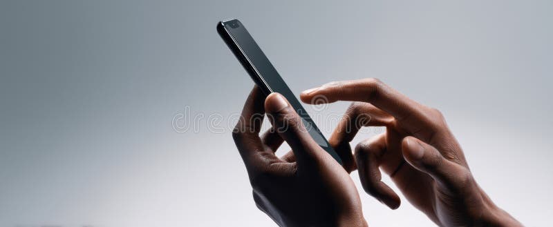 The close-up view of hands interacting with a smartphone device.. image stock image.