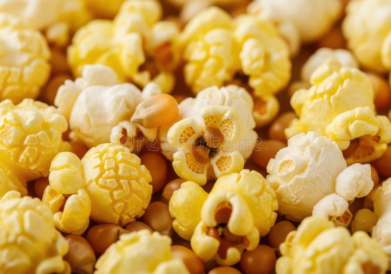 A close up view of a large quantity of freshly popped yellow popcorn kernels this image shows a close up view of a large quantity ilustração royalty free