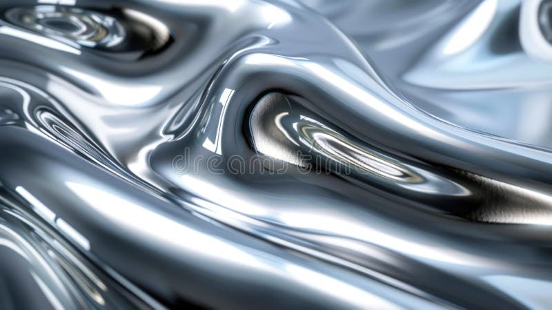 Close-up view of liquid silver flow creating a mesmerizing metallic texture, ideal for modern design elements stock illustration