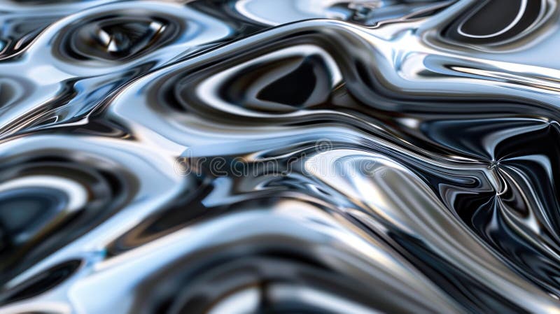 Close-up view of liquid silver flow creating a mesmerizing metallic texture, ideal for modern design elements stock illustration
