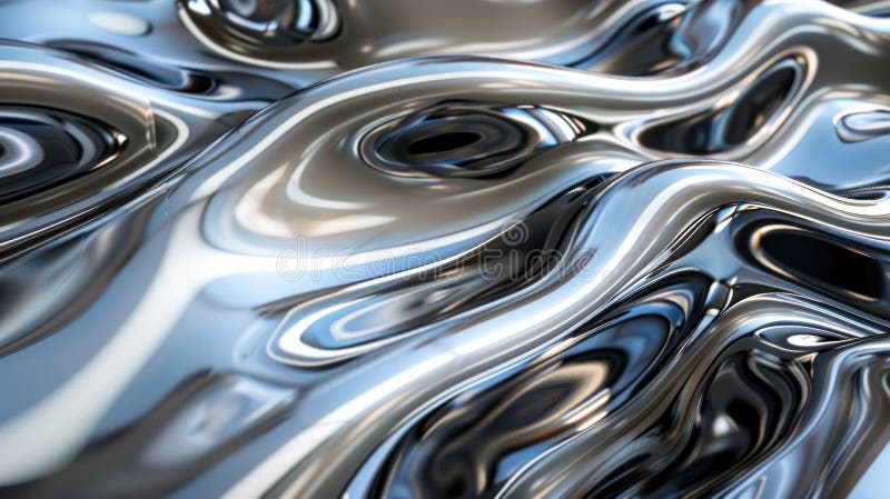 Close-up view of liquid silver flow creating a mesmerizing metallic texture, ideal for modern design elements stock illustration