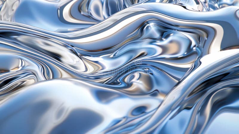 Close-up view of liquid silver flow creating a mesmerizing metallic texture, ideal for modern design elements stock illustration