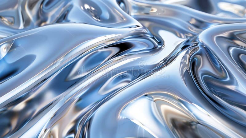 Close-up view of liquid silver flow creating a mesmerizing metallic texture, ideal for modern design elements stock illustration
