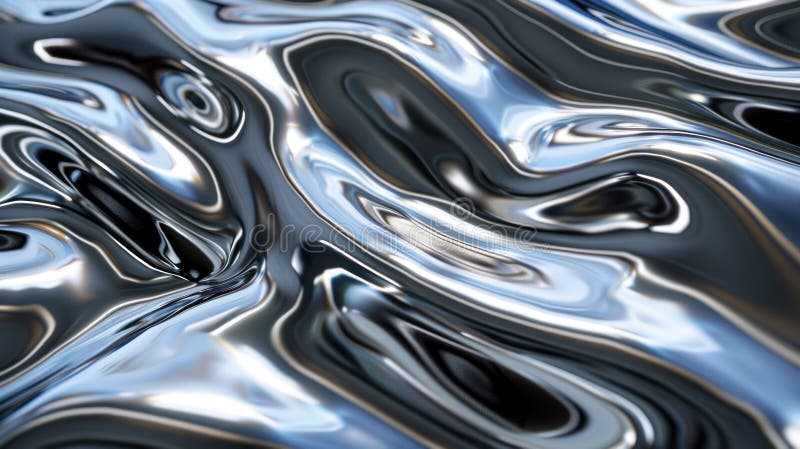 Close-up view of liquid silver flow creating a mesmerizing metallic texture, ideal for modern design elements royalty free illustration