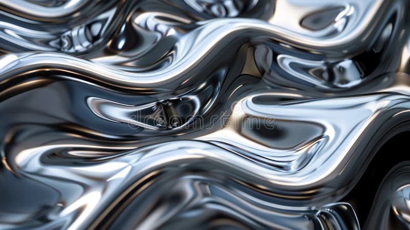 Close-up view of liquid silver flow creating a mesmerizing metallic texture, ideal for modern design elements stock illustration