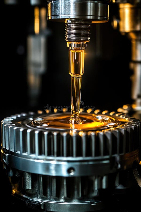 A close-up view of a machine leaking liquid, useful for industrial or science-related projects. AI generated