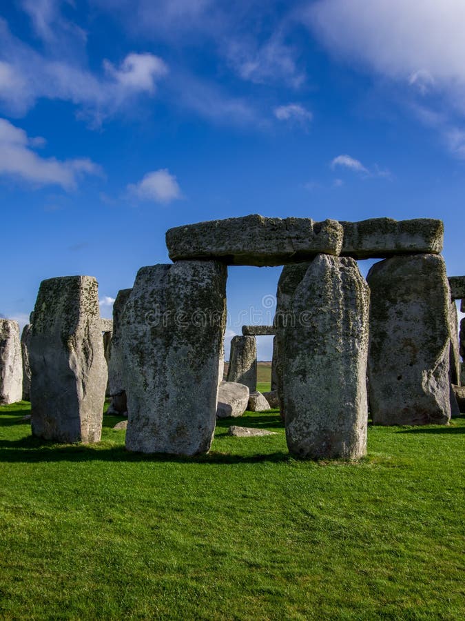 Close up view of middle part of Stonehenge monument.