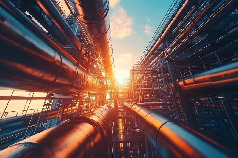 Modern Industrial Landscape: A Close-Up View of Oil and Gas Plant Piping royalty free stock photos