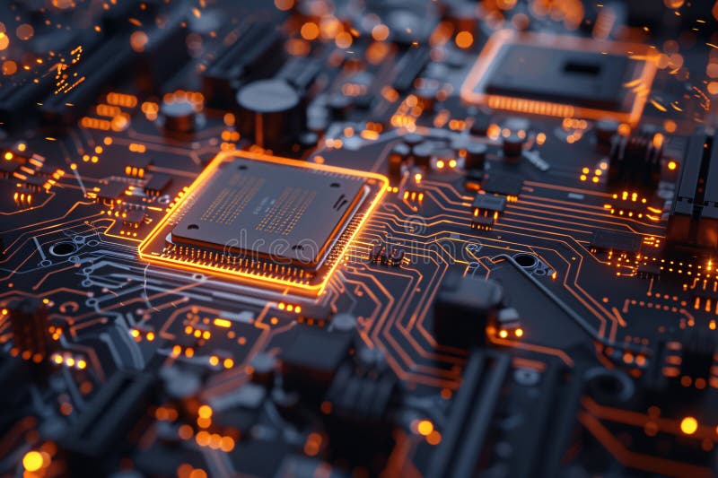 Close-up view of a motherboard with intricate circuitry patterns, transforming technological elements into an abstract texture vector illustration